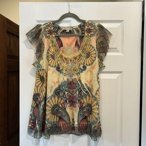 Live and Let Live XL Vibrant Yellow/Teal Top